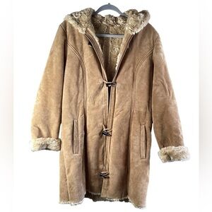Wilsons Leather Tan Teddy Jacket with Shearling Trim Suede leather coat